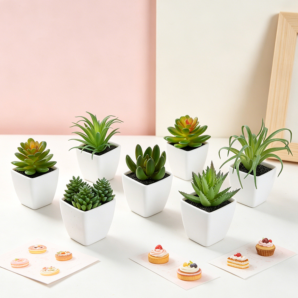 6Pcs 흰색 인공 다육 식물 화분 가짜 식물 홈 테이 - Bonsai Garden Restaurant 리뷰 및 가격