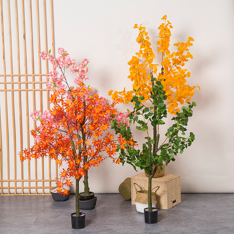 인공 붉은 단풍 나무 화분에 심은 은행 나무 잎 분재  - Bonsai Garden Restaurant 리뷰 및 가격